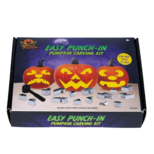 Pumpkin Carving Kit with 15 Stainless Steel Stencils & Plastic Hammer for Halloween
