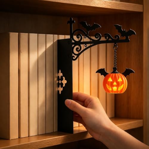 Halloween Pumpkin Bookshelf Lantern - Ghost Reading Book Lamp for Home & Library Decor
