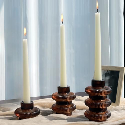 Brown Amber Taper Candle Holders Set of 12 - Fall Thanksgiving Decor