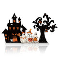Halloween Ghost Haunted House and Tree Wooden Decor Set - Halloween Tree Variation