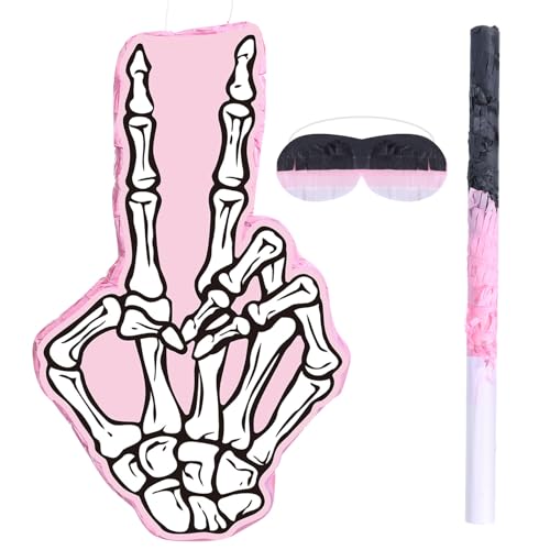 Bad Two the Bone Piñata Party Favors - Pink & White, V Sign Variation