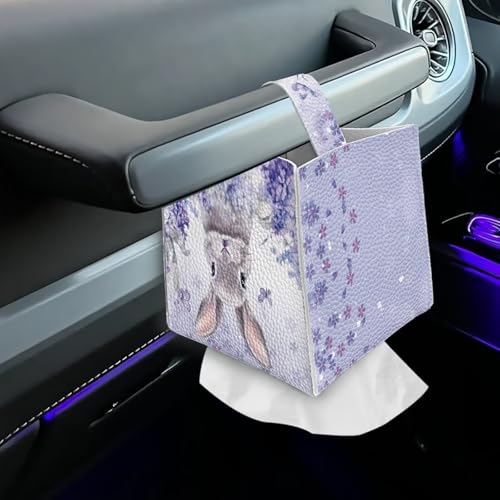 Doginthehole Easter Bunny Tissue Box Cover - Purple Floral, Square PU Leather Dispenser