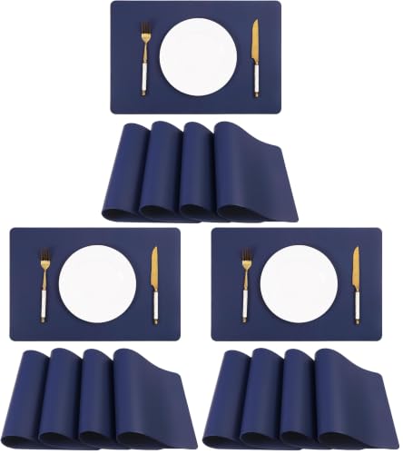 Faux Leather Placemat Set of 4 Navy Blue Waterproof Heat-Resistant Table Mats
