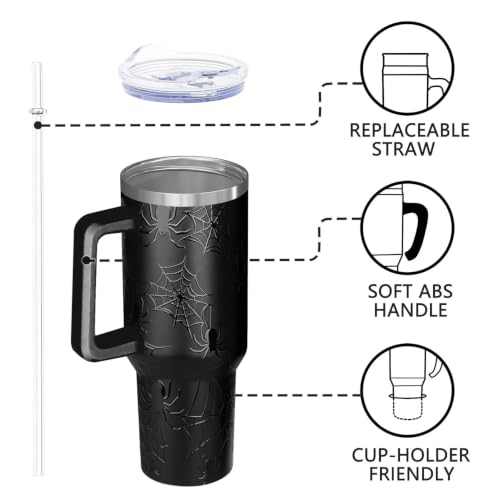40oz Spiderweb Tumbler with Handle - Halloween Coffee Mug for Spooky Lovers - Black