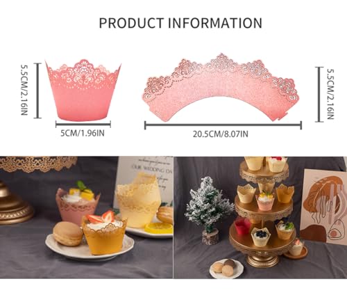 Light Pink Cupcake Wrappers 50Pcs Lace Hollow Out Crown Bake Cake Paper Decorations
