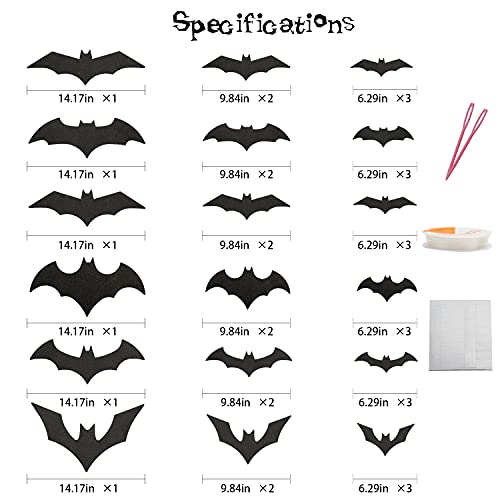 Halloween Hanging Bat Decorations Set - Glittery 3D Wall Decals, 36pcs