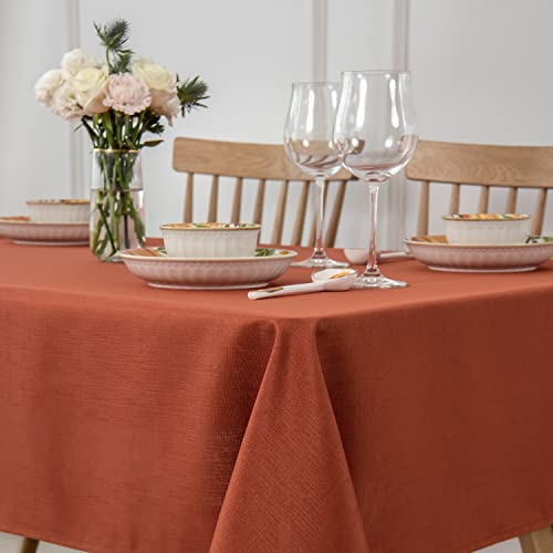 Maxmill Waterproof Spillproof Wrinkle-Free Rectangular Tablecloth 70x52 Inch Rust