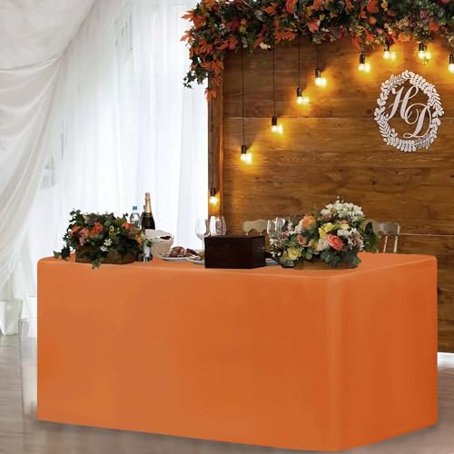 Fitted Table Cloths for 4ft Rectangle Tables - 2 Pack Orange - Vendor Booth
