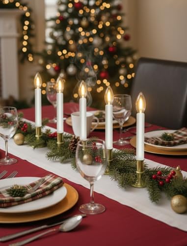 Electric Window Candles with Sensor Dusk to Dawn - Gold-Yellow Wire - 4 Pack 9 Inch LED Christmas Lights for Holiday Decor