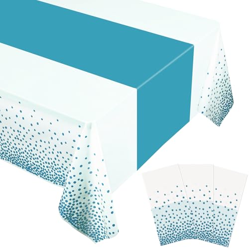 White and Blue Plastic Tablecloth 54x108 Inch Rectangular Disposable Cover for Parties