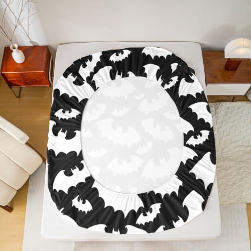 Halloween Bat Bedding Set Full Size - Glitter Stars Galaxy Kids Bed Sheets with Variation Multi 45