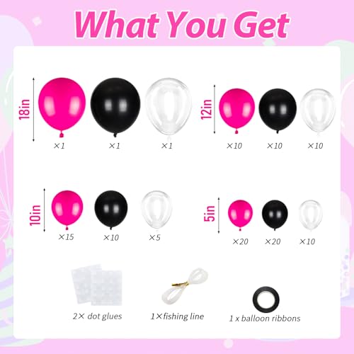 Pink and Black Balloon Garland Kit with Variations - Black Hot Pink Clear 113pcs