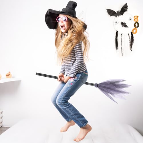 Kids Halloween Witch Broom Prop - 35.4 Inch Lightweight Plastic Cosplay Accessory