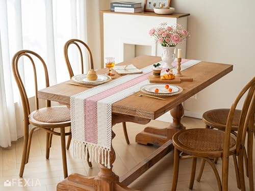 Pink Boho Table Runner 12x72 Inches Farmhouse Decor for Dining & Events - FEXIA