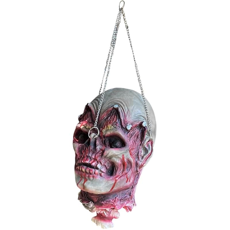 Realistic Hanging Severed Zombie Head Prop for Halloween Decorations