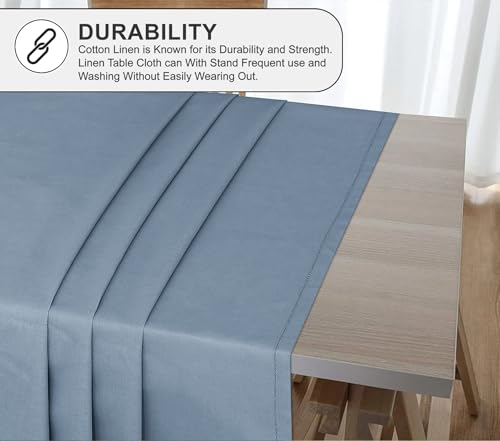 Cotton Linen Table Cloth 84x60 Inches - Grey, Hemstitched, Elegant Dining Accessory