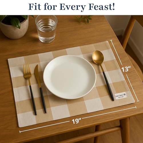 13x19 Inch Beige Cotton Placemats Set of 4 - Decorative Kitchen Table Mats