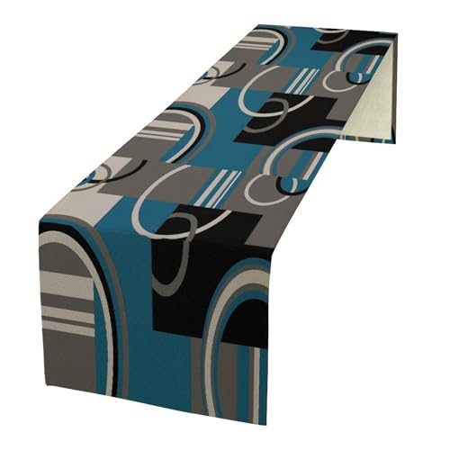 Geometric Table Runner Black White Gray Teal Minimalist Dinner Decor 13x60in - Variation of W13"x L60" / G Blackwhite-7