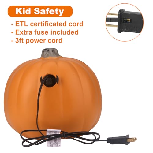 9-Inch Round Smile Face Halloween Jack-o'-Lantern Light Up Pumpkin Lantern - Indoor Outdoor Safety Decor