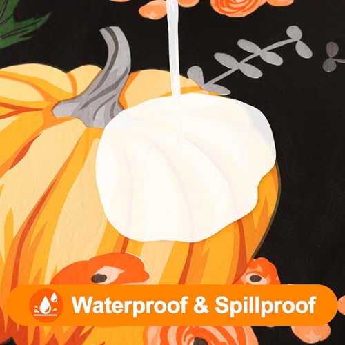 Halloween Waterproof Vinyl Tablecloth 60x120 Inches with Flannel Backing - Black & Orange