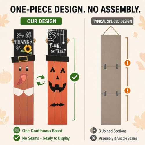 Reversible Halloween Thanksgiving Porch Sign - Orange | Farmhouse Fall Decor