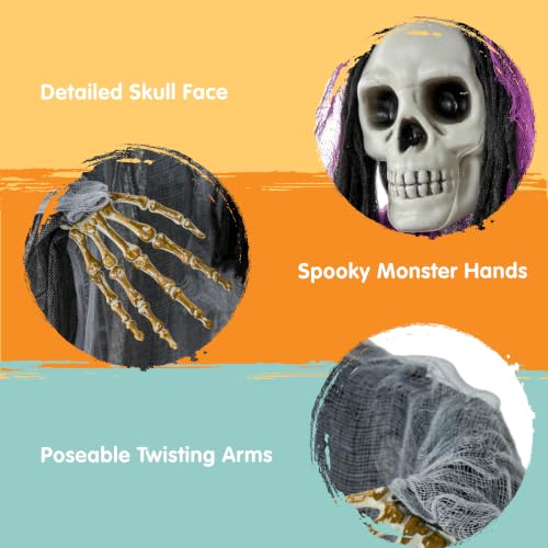 Halloween Hanging Grim Reaper Decoration Set - Tattered Skeleton & Flying Ghosts, 47 & 63 Inches, Outdoor Indoor Spooky Decor