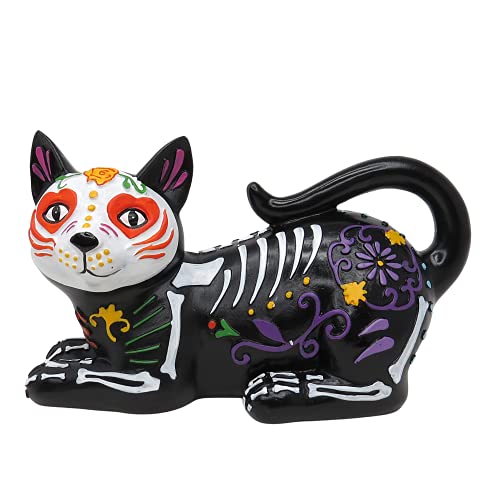 Dia De Los Muertos Cat Figurine - Day of the Dead Halloween Decor, 9 Inch Resin Statue