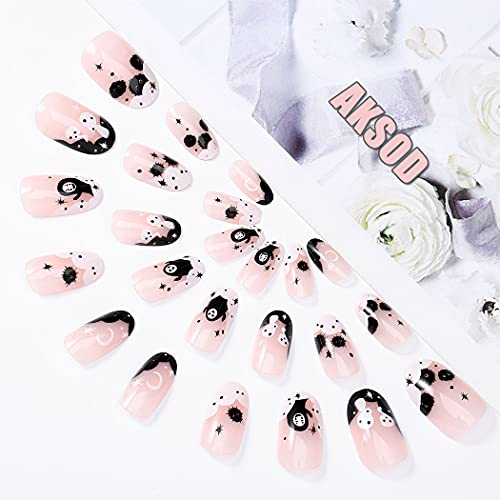 Ghost Press On Nails Short Glossy Virus Fake Nails - Style G