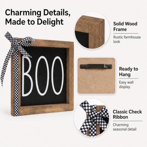 Halloween Boo Sign Wall Decor - 6-Inch Wooden Tiered Tray Shelf
