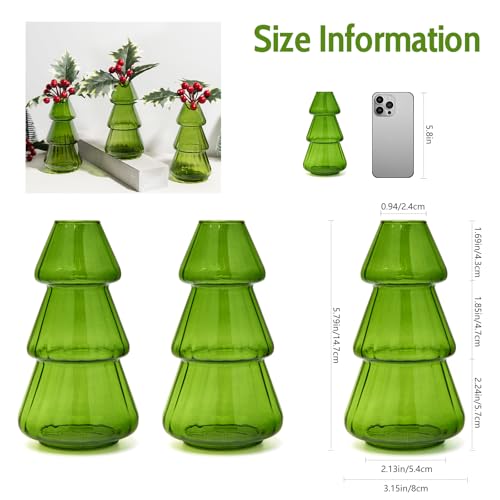 3 Pack Tree-Shaped Glass Planter Vase for Propagation and Decor - Green Variation