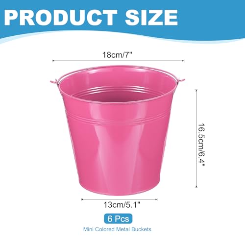 Mini Metal Buckets 7x6.2 Inch Rose Red Set of 6 Decorative Storage Containers