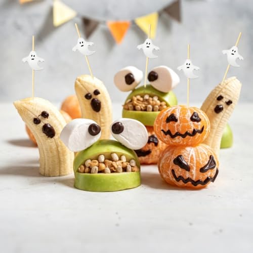 Ghost Halloween Toothpicks - 4.7 Inch Biodegradable Cocktail Picks for Party Food
