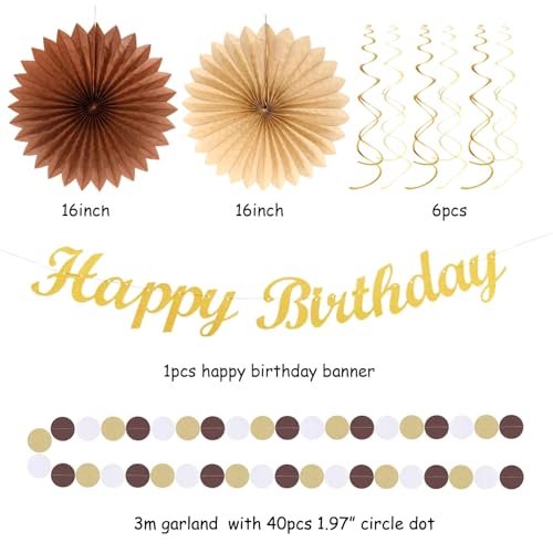White Brown Champagne Boho Birthday Party Decorations Kit - 21pcs