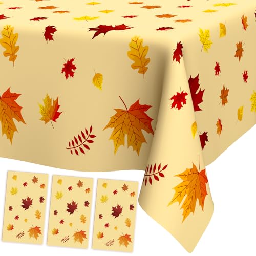 Fall Tablecloth 3 Pcs Thanksgiving Plastic Table Cover Waterproof 108x54 Inches