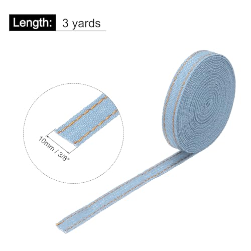 Denim Fabric Ribbon Sky Blue 3/8 Inch x 3 Yards for Sewing & Crafting
