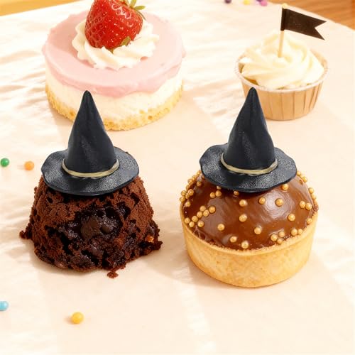 Mini Witch Hat Cake Decorations - Halloween Party & Baking Supplies, 24 pcs