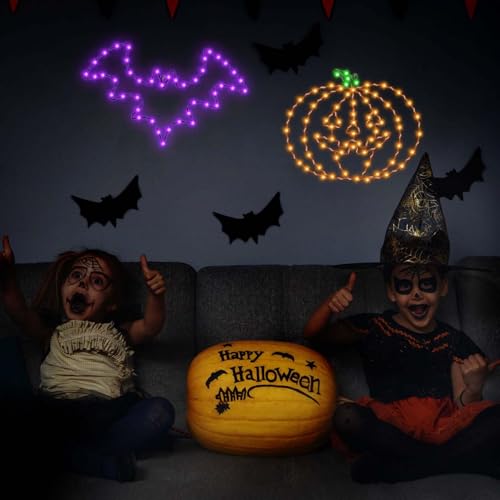 Halloween Bat & Pumpkin Window Lights - 8 Modes Battery & USB Operated Waterproof Decor