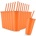 Reusable Glitter Cup with Lid and Straw - Fluorescent Orange, 24 oz, Set of 12
