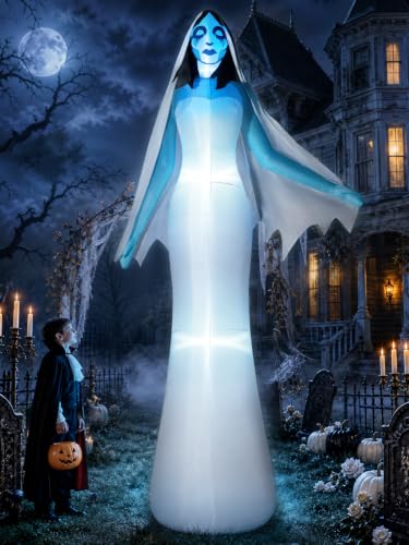 12FT Giant Halloween Inflatable Ghost Bride with Blue LED Lights Outdoor Decor