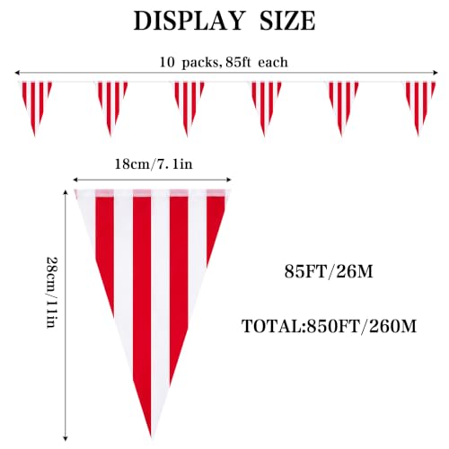 Red and White Striped Pennant Banner - 850ft Party Decor, Reusable