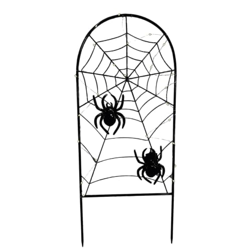 Lighted Metal Spiderweb Halloween Decoration with Stake & Battery Power