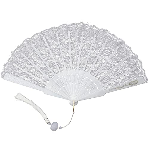 White Lace Foldable Hand Fan - Vintage Style for Weddings & Parties