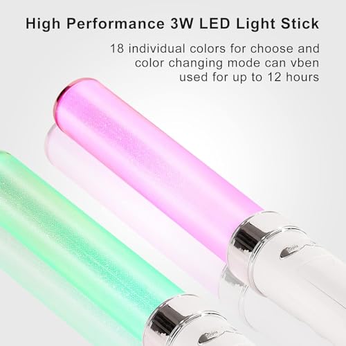 LED Glow Stick 18 Colors Multicolor Flash Light for Concerts & Parties - 2 Pack
