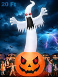 20 Ft Halloween Inflatable Pumpkin Ghost Yard Decorations with LED Lights