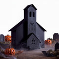 Gothic Haunted House Decor - Metal Village House for Halloween Tabletop - Black & Distressed Finish