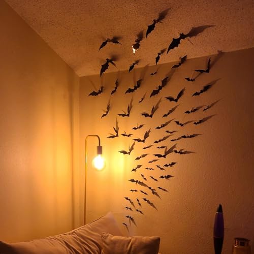 M-170Pcs 3D Bat Wall Decor Set - Halloween Waterproof Wall Decorations