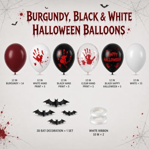 Halloween Bloody Balloons Set - Burgundy Red White with Black Black-Red Variation