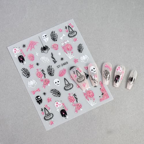 Halloween Nail Art Stickers 3D Self-Adhesive Decals Pumpkin Bat Ghost Pink Glitter - Variation of This Listing 4