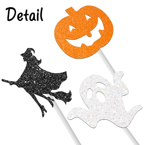 30 Pack Halloween Cupcake Toppers Ghost Pumpkin Bat Witches Party Decor
