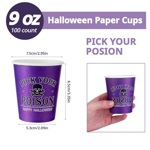 Halloween Paper Cups Bulk - 100 Pcs Pick Your Poison Skull Design for Parties